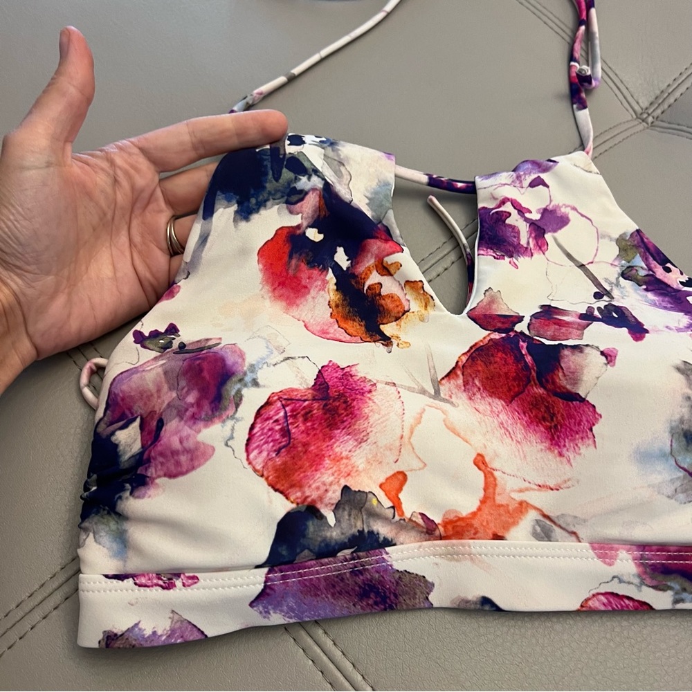 Athleta White Floral High-Neck Swim Top with Purple, Red and Orange Accents - Picture 4 of 7